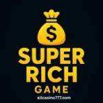 Super Rich Game logo with gaming icons, showing smooth digital gameplay and rewards.