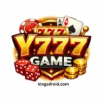 Y777 Game logo with casino icons including dice, poker chips, and playing cards.